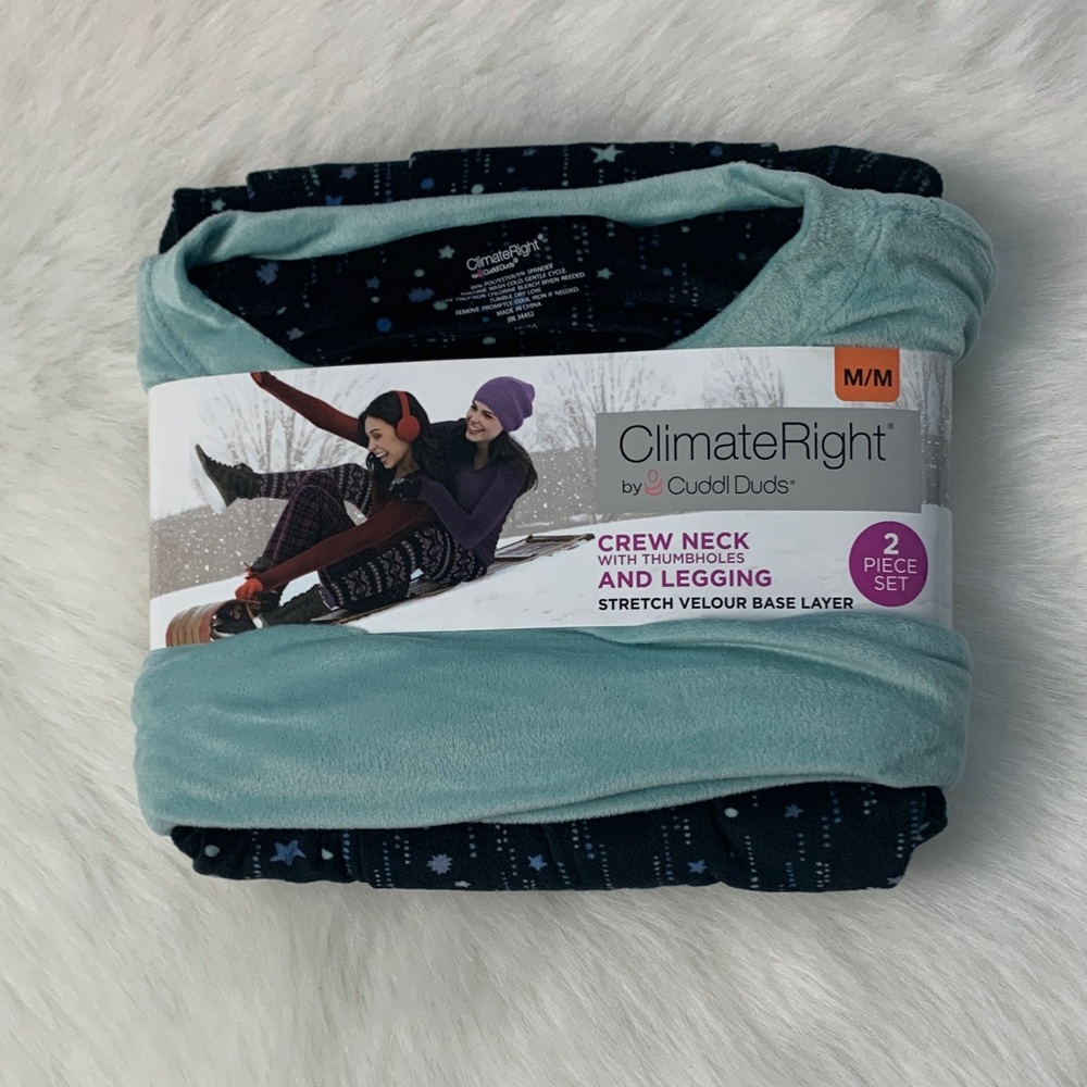 ClimateRight by Cuddl Duds Women's Blue and Black Base Layer Set